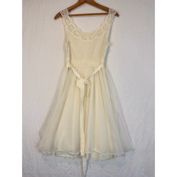 Vtg Sz 32 Bridal Glamour Vanity Fair Ivory Sheer Chiffon Nightgown Peignoir Robe - Picture 5 of 8